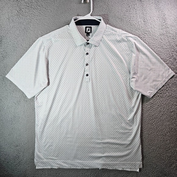 Footjoy FJ Polo Shirt Men 2XL Short Sleeve Light Blue Palm Tree Print White - Picture 1 of 10